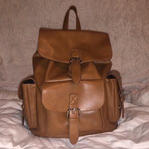 Brown Faux Leather Pocketed Backpack